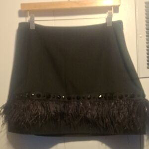 Michael Kors Black Mini Skirt with Feathered Hem